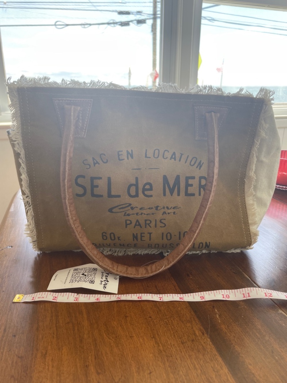 Sel de Mer Canvas Tote Bag with Leather Handles